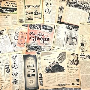 Large lot 1943 - 1946 military ephemera ads articles art awesome makers history